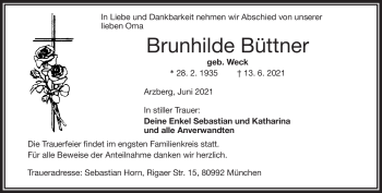 Traueranzeige von Brunhilde Büttner von Frankenpost