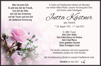 Traueranzeige von Jutta Kästner von Südthüringer Presse