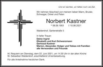 Traueranzeige von Norbert Kastner von Frankenpost