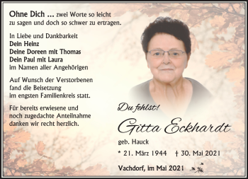 Traueranzeige von Gitta Eckhardt von Südthüringer Presse