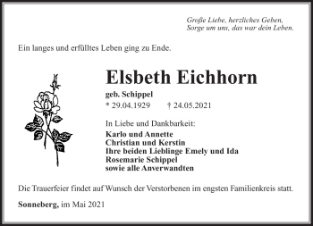 Traueranzeige von Elsbeth Eichhorn von Südthüringer Presse