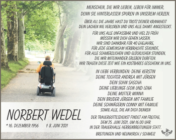 Traueranzeige von Norbert Wedel von Südthüringer Presse