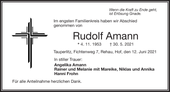 Traueranzeige von Rudolf Amann von Frankenpost