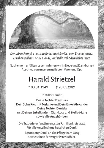Traueranzeige von Harald Strietzel von Frankenpost