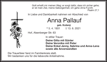 Traueranzeige von Anna Pallauf von Frankenpost