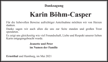 Traueranzeige von Karin Böhm-Casper von Südthüringer Presse