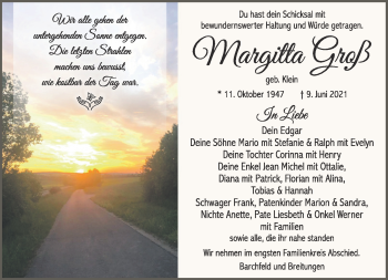 Traueranzeige von Margitta Groß von Südthüringer Presse