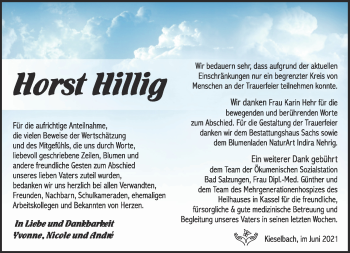 Traueranzeige von Horst Hillig von Südthüringer Presse