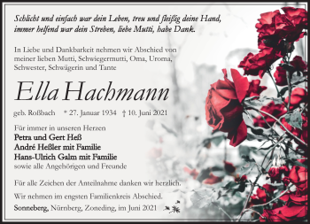 Traueranzeige von Ella Hachmann von Südthüringer Presse