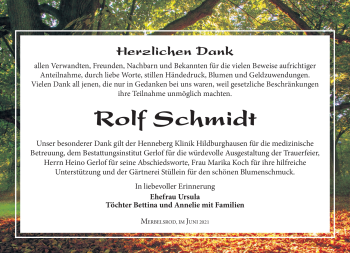 Traueranzeige von Rolf Schmidt von Südthüringer Presse
