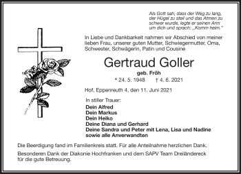 Traueranzeige von Gertraud Goller von Frankenpost
