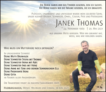 Traueranzeige von Janek Thomas von Südthüringer Presse