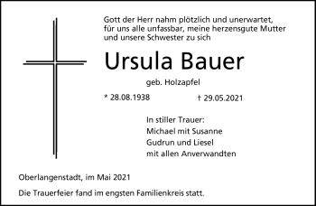 Traueranzeige von Ursula Bauer von Neue Presse Coburg