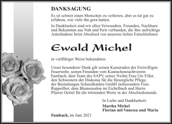 Traueranzeige von Ewald Michel von Südthüringer Presse
