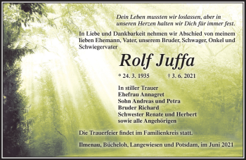 Traueranzeige von Rolf Juffa von Südthüringer Presse