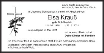 Traueranzeige von Elsa Krauß von Frankenpost