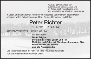 Traueranzeige von Peter Richter von Frankenpost