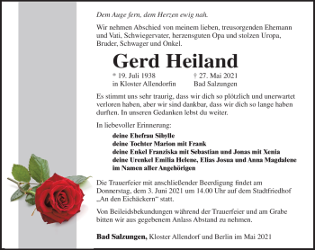 Traueranzeige von Gerd Heiland von Südthüringer Presse