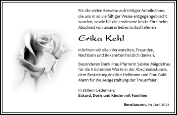 Traueranzeige von Erika Kehl von Südthüringer Presse