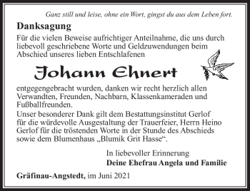 Traueranzeige von Johann Ehnert von Südthüringer Presse