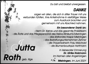 Traueranzeige von Jutta Roth von Südthüringer Presse