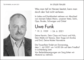 Traueranzeige von Uwe Funk von Frankenpost