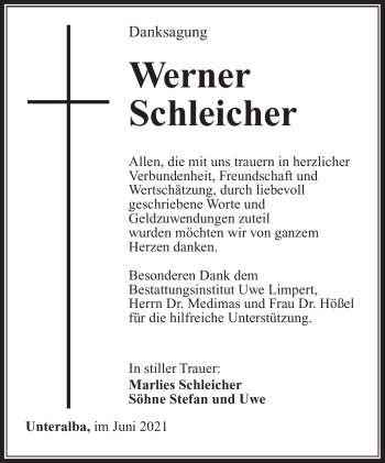 Traueranzeige von Werner Schleicher von Südthüringer Presse