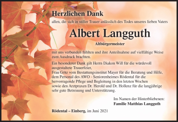 Traueranzeige von Albert Langguth von Neue Presse Coburg