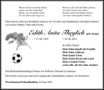 Traueranzeige von Edith Anita Theylich von Südthüringer Presse