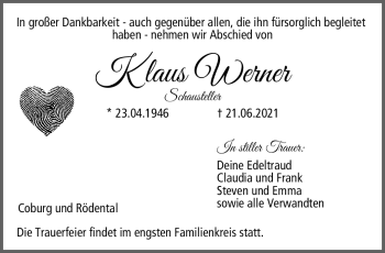 Traueranzeige von Klaus Werner von Neue Presse Coburg