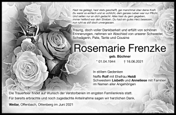 Traueranzeige von Rosemarie Büchner von Südthüringer Presse