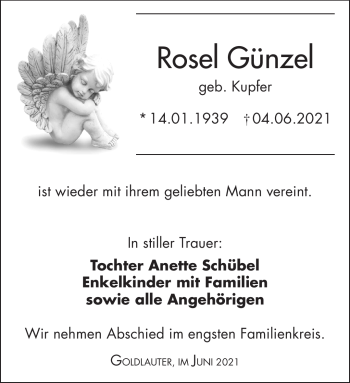 Traueranzeige von Rosel Günzel von Südthüringer Presse