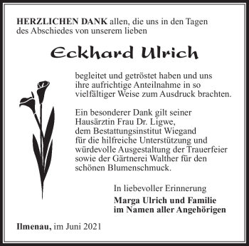 Traueranzeige von Eckhard Ulrich von Südthüringer Presse