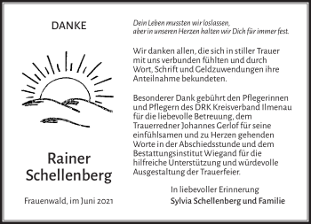 Traueranzeige von Rainer Schellenberg von Südthüringer Presse