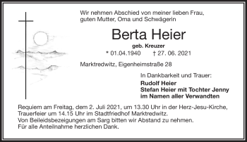 Traueranzeige von Berta Heier von Frankenpost