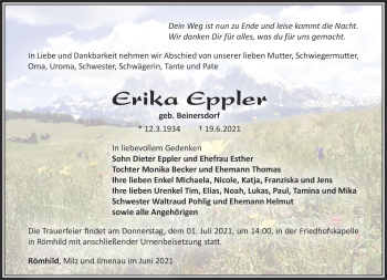 Traueranzeige von Erika Eppler von Südthüringer Presse