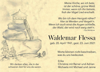 Traueranzeige von Waldemar Flessa von Frankenpost