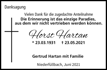 Traueranzeige von Horst Hartan von Neue Presse Coburg