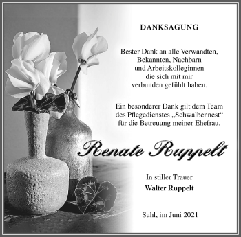 Traueranzeige von Renate Ruppelt von Südthüringer Presse