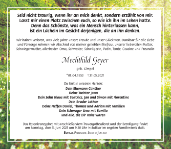 Traueranzeige von Mechthild Geyer von Südthüringer Presse