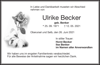 Traueranzeige von Ulrike Becker von Frankenpost