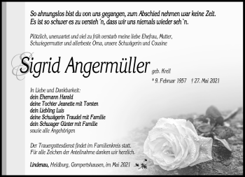 Traueranzeige von Sigrid Angermüller von Südthüringer Presse