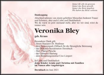Traueranzeige von Veronika Bley von Südthüringer Presse