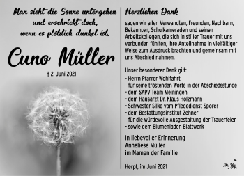 Traueranzeige von Cuno Müller von Südthüringer Presse
