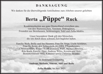 Traueranzeige von Berta Ruck von Südthüringer Presse