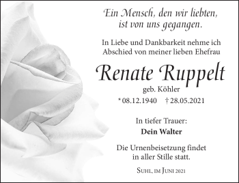 Traueranzeige von Renate Ruppelt von Südthüringer Presse