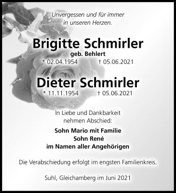 Traueranzeige von Birgit Schmirler von Südthüringer Presse