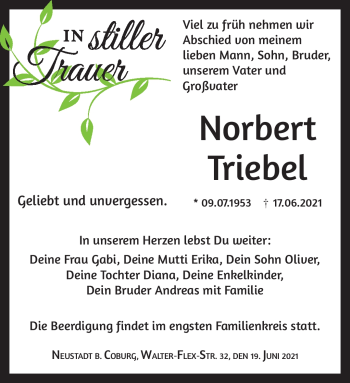 Traueranzeige von Norbert Triebel von Neue Presse Coburg