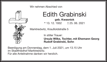 Traueranzeige von Edith Grabinski von Frankenpost