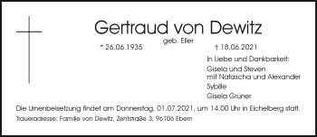 Traueranzeige von Gertraud von Dewitz von Neue Presse Coburg